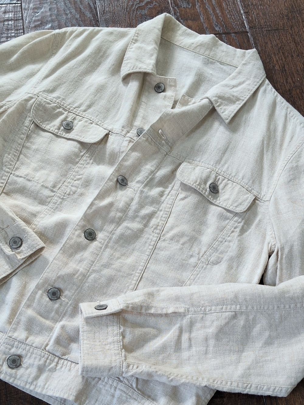 LANDS' END I Lightweight Tan Cream Casual Linen-Like Button Front Jacket, M